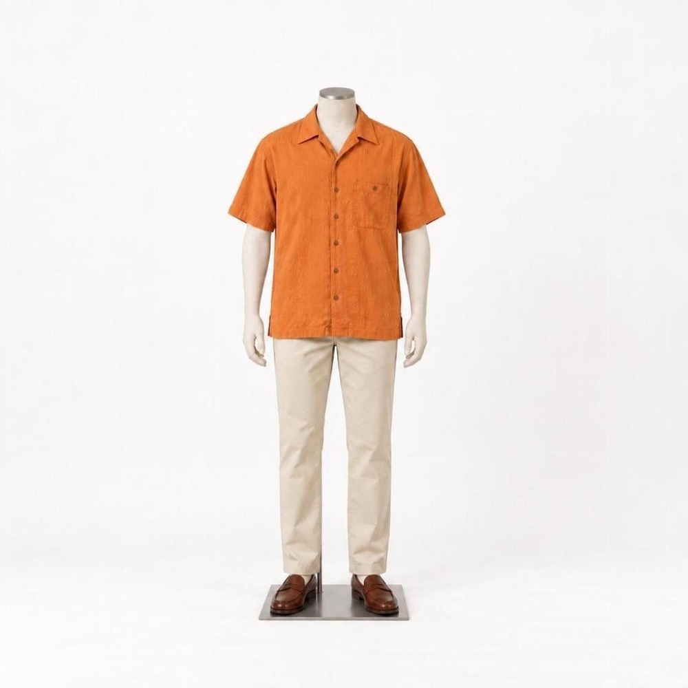 Caribbean Orange Textured Button-Down Shirt | Men's Large